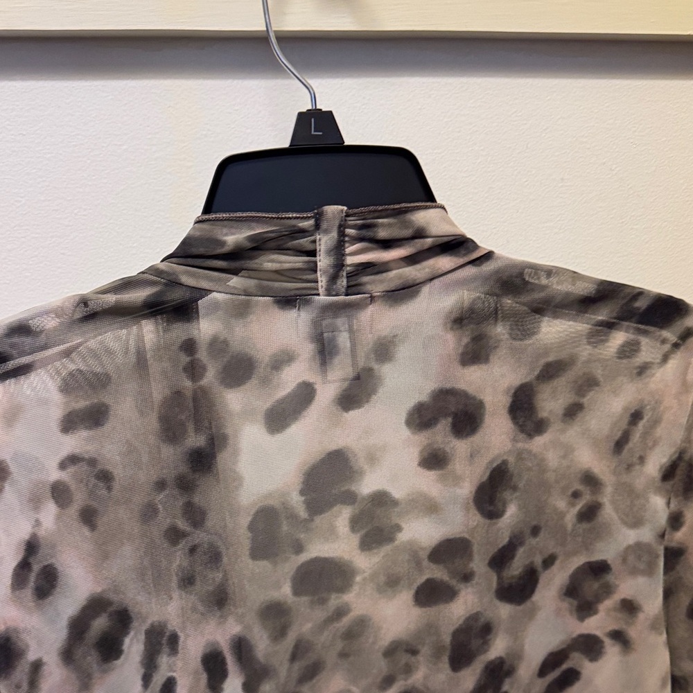 Chico's Taupe & Gray Leopard Print Open Drape Cardigan - Picture 4 of 5